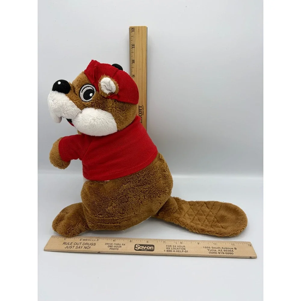 Buc-ee's Plush Beaver Mascot Red T-Shirt Corduroy Hat Stuffed Animal 10 Inch